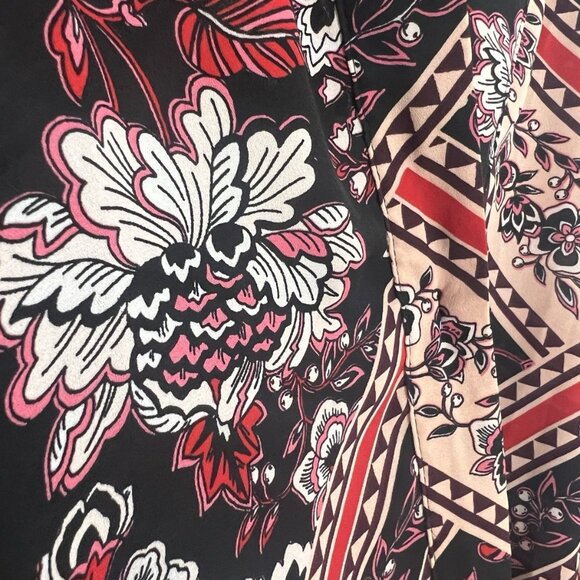 Soho Black & Red Floral Plus Size 2X Faux Wrap Side Tie Blouse Peasant bohemian - Picture 9 of 11